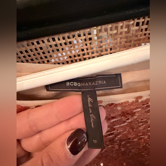 BCBGMaxAzria One Shoulder Sequin Dress in Rose Gold - Picture 3 of 4